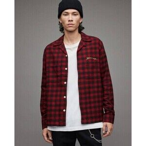 NWT Allsaints Size XL Flannel Shirt Burnside Red Black Buffalo Plaid Relaxed Fit